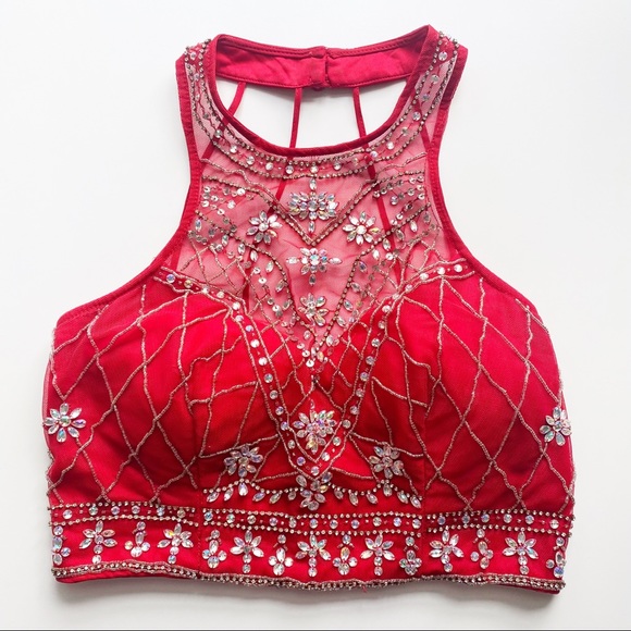 B Darlin Tops - B Darlin Rhinestone And Beaded Crop Top